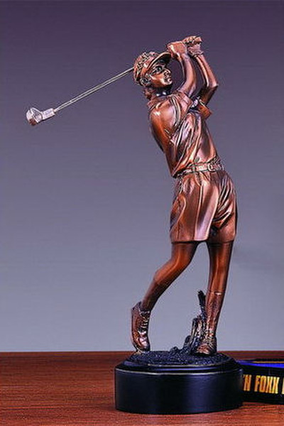 Golfer Female Statue Lady Woman Sculpture Swinging Club Figurine